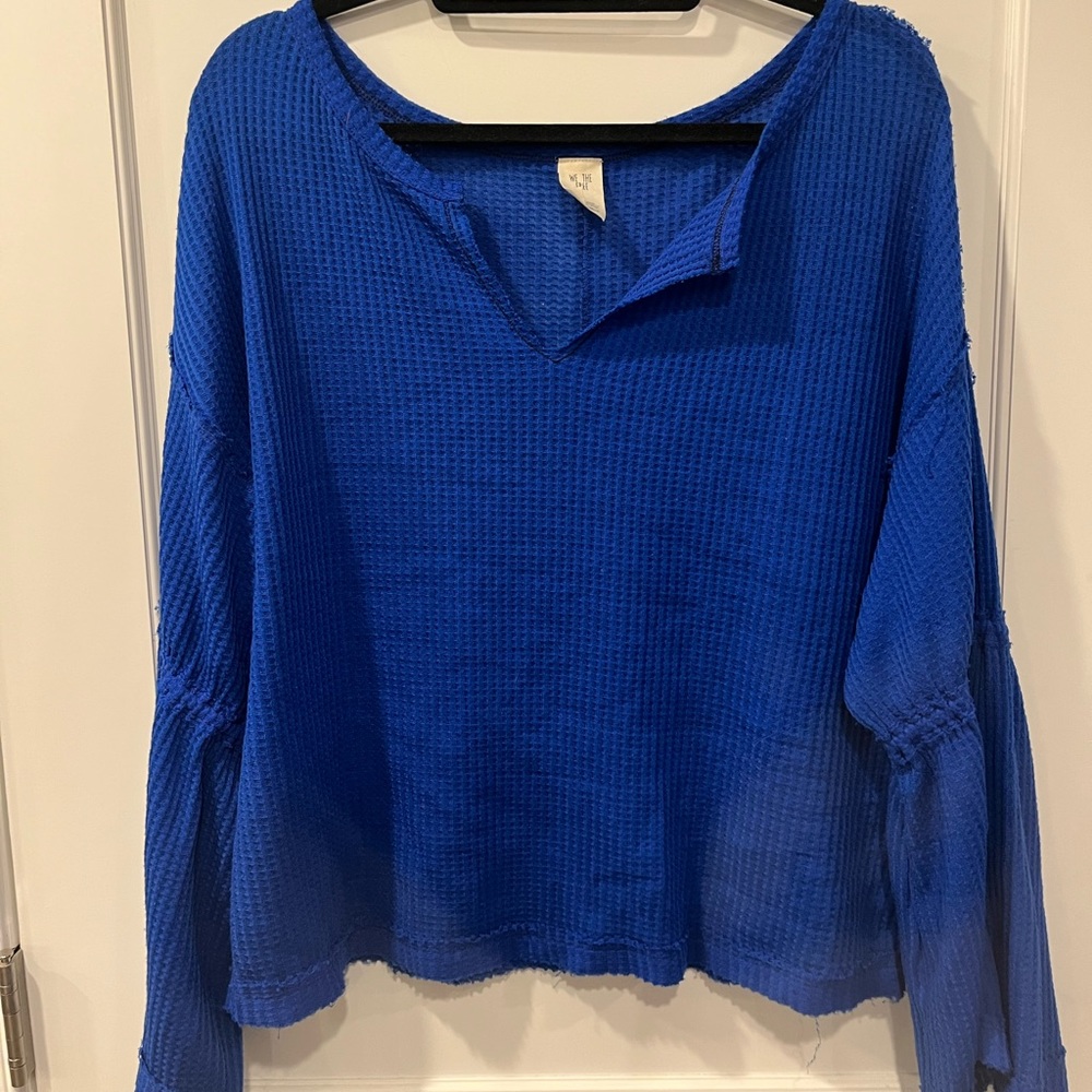 Free People Dahlia Bell Royal Blue Waffle Knit Top